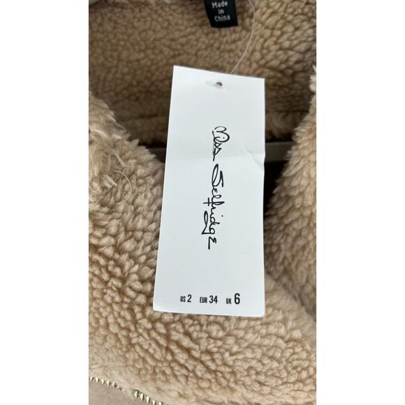 Miss Selfridge Womens Stone Mid Length Aviator Jacket Side Zip Size 2 NWT - Picture 6 of 9